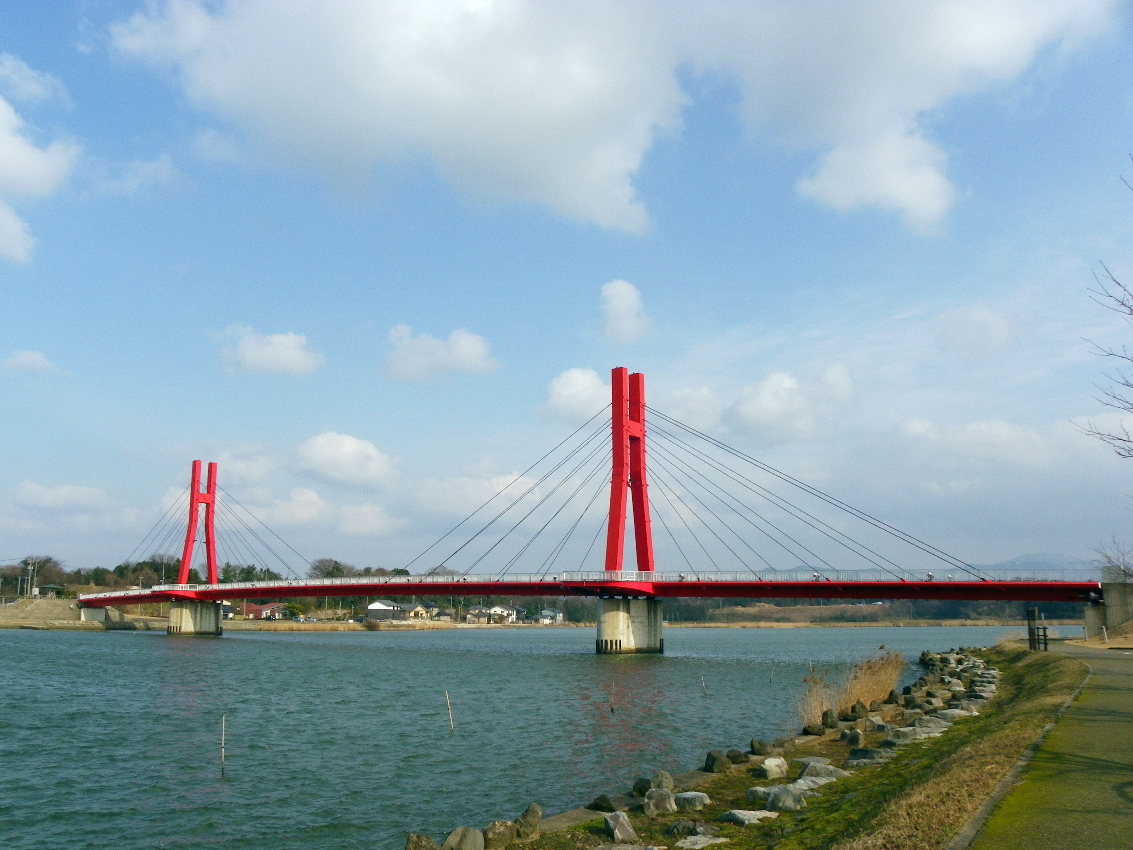 北潟湖に架かるアイリスブリッジの斜張橋