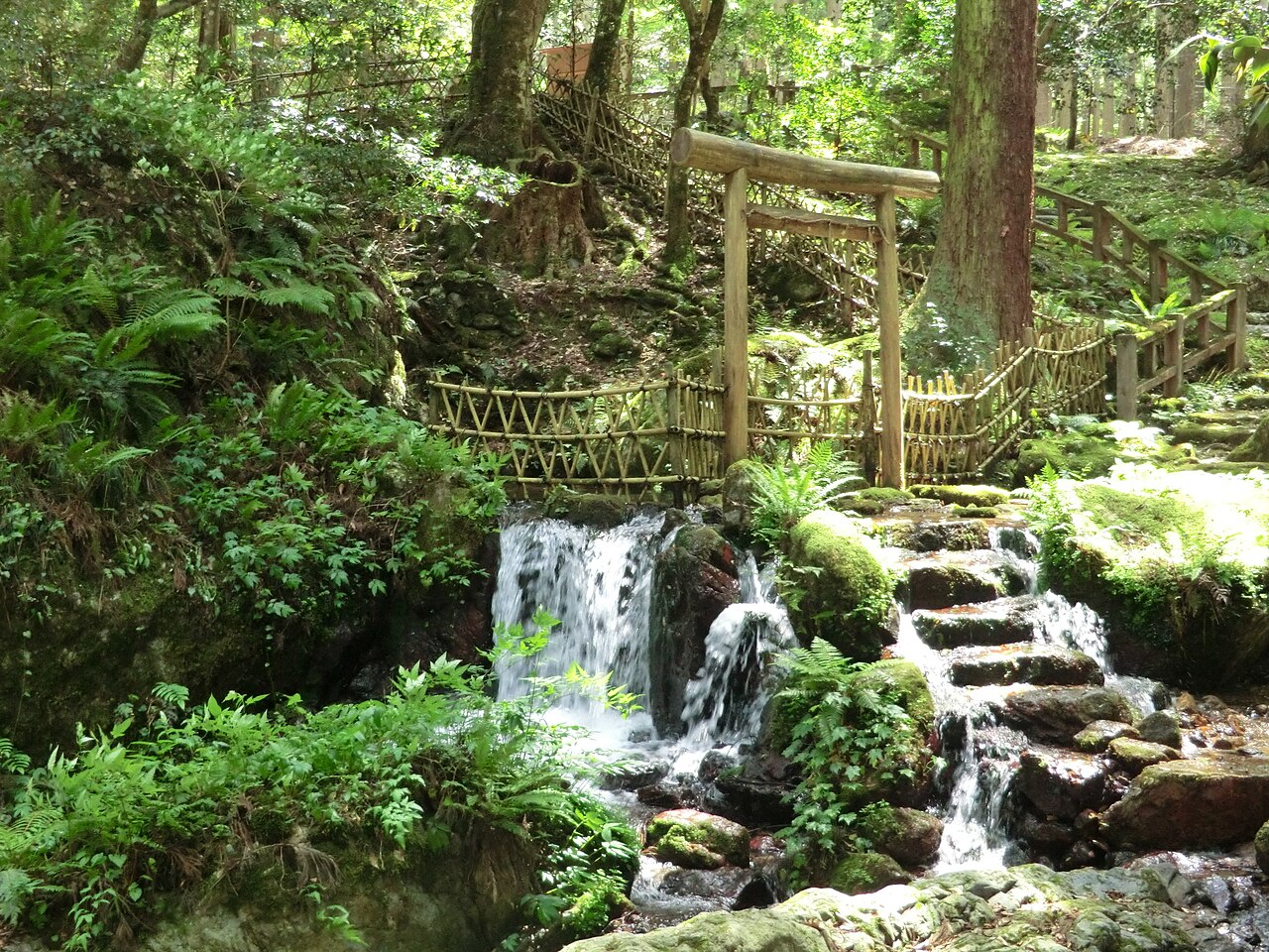 若狭瓜割名水公園の滝周辺の自然風景