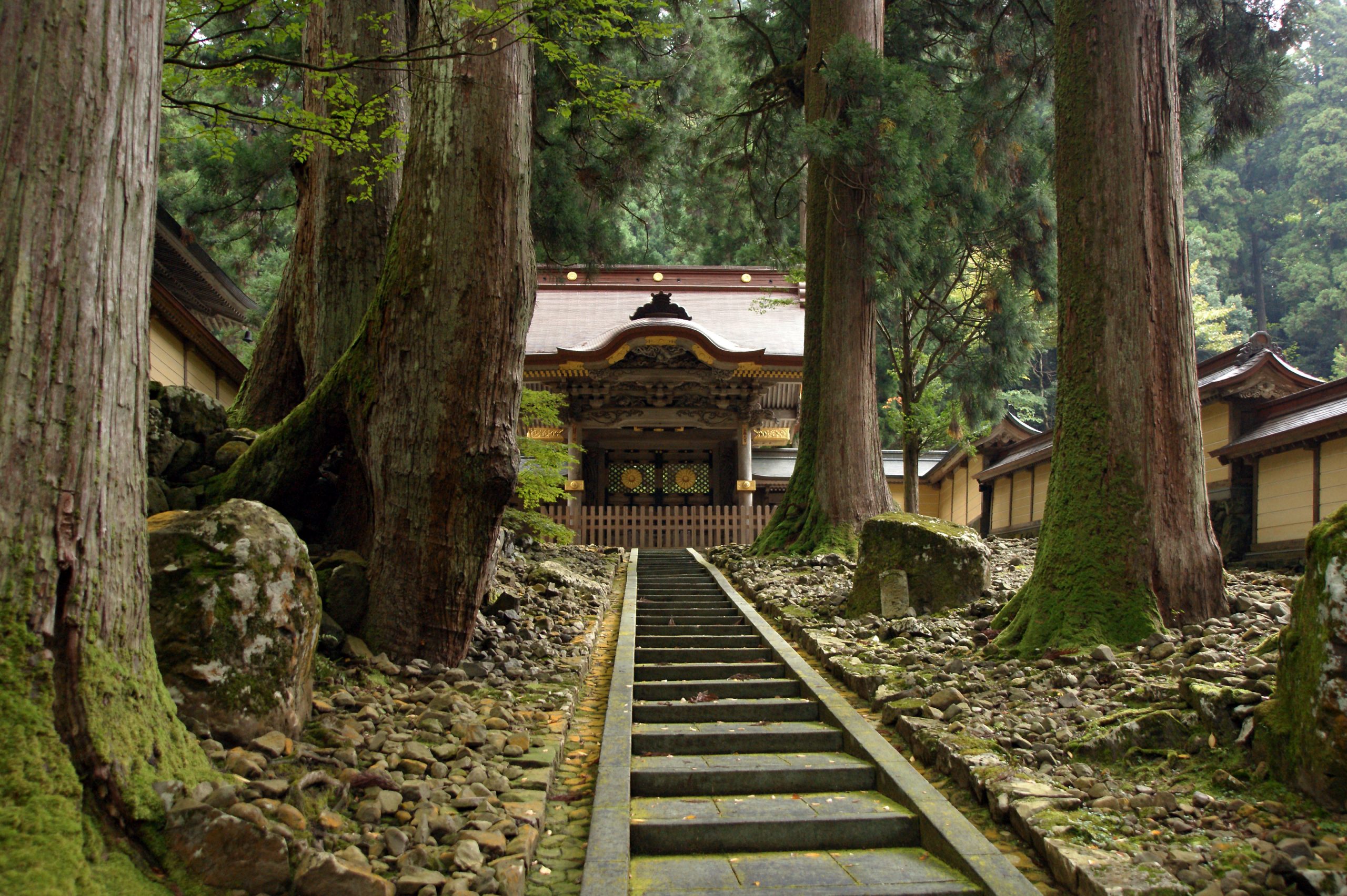 永平寺の回廊と杉林に囲まれた境内