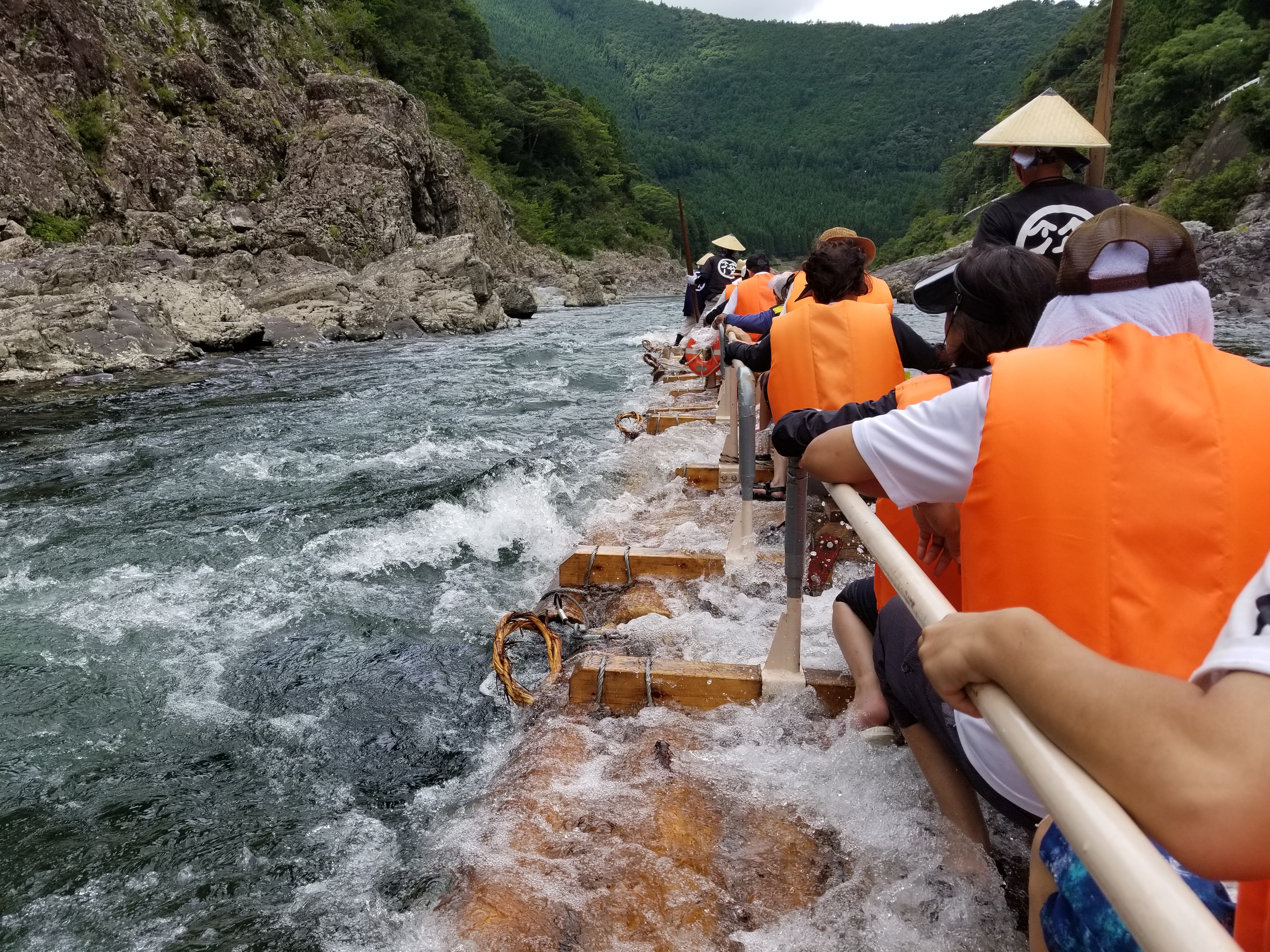 急流を下るラフティングボートのチームワーク